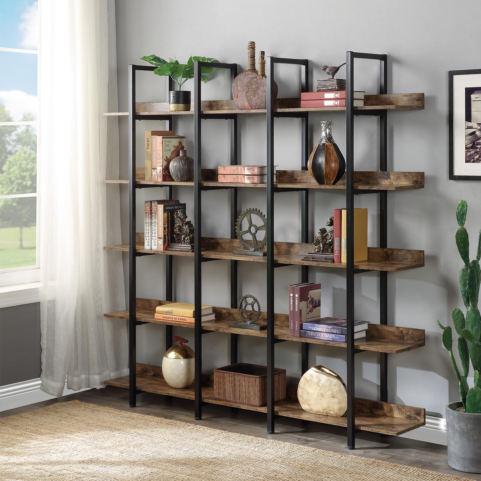 Amazon.com: TUNGTAR Bookcase and Bookshelves Triple Wide 5-Tiers